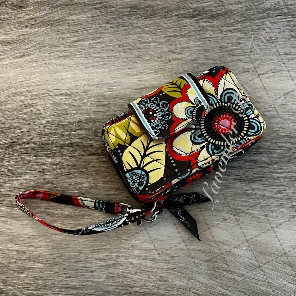 VERA BRADLEY Flower Shower 2014 Smartphone Wristlet Wallet Brown Blue Orange Y2K